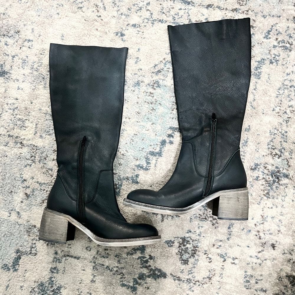 Free People Essential Knee High Boot Navy Blue Leather Size 38.5 - Picture 5 of 6